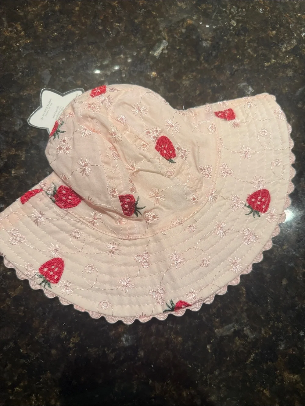 Pink Strawberry Embroidered Sun Hat for NEWBORN - NWT